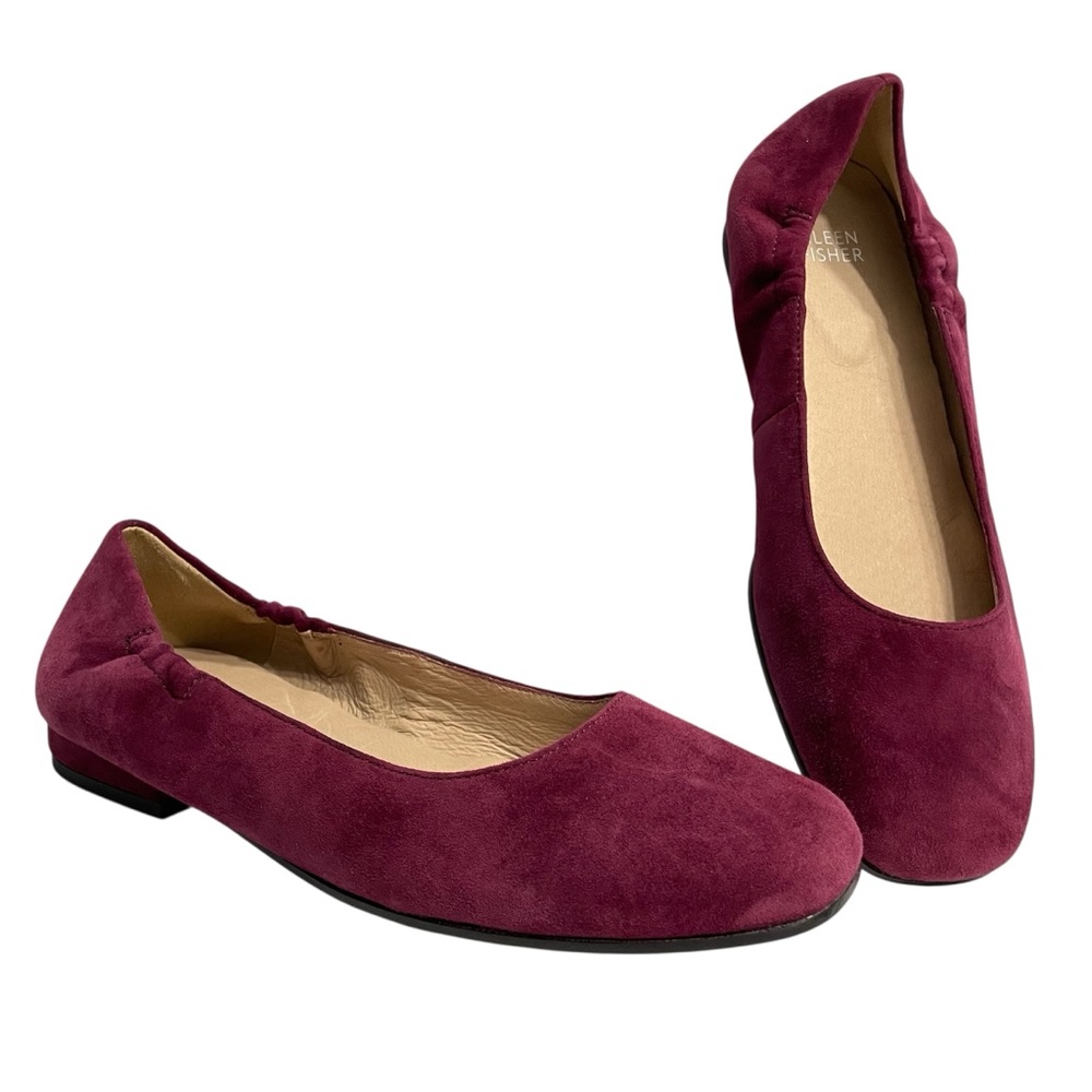 Eileen Fisher Ruby suede square toe ballet flats slip on burgundy size 7.5
